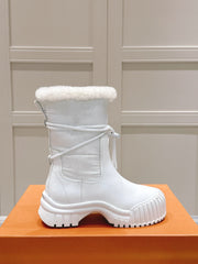 RUBY FLAT ANKLE BOOT IN WHITE CALFSKIN AND MONOGRAM NYLON
