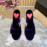 ALAIA PLATFORM WEDGE IN VIOLET PURPLE VELVET WITH HEART EMBROIDERED