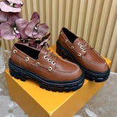 LV RECORD BOAT SHOE IN BRONZE BROWN GLOSSY CALFSKIN