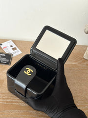 MINI VINTAGE COSMETIC BAG 11 IN BLACK SHINY CALFSKIN GOLD HARDWARE