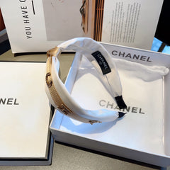 WHITE SILK HAIRBAND WITH GOLD LOGO 412440