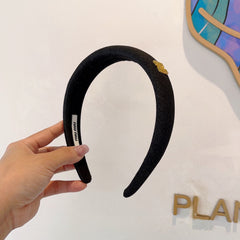 THICK HEADBAND IN BLACK DENIM GOLD LOGO 425463