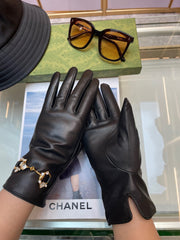 HORSEBIT GLOVES IN BLACK LAMBSKIN WITH CASHMERE LINING 454592