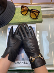 HORSEBIT GLOVES IN BLACK LAMBSKIN WITH CASHMERE LINING 454592