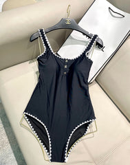 CC BIKINI SWIMSUIT SET IN BLACK AND WHITE TRIM 622173