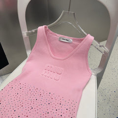 TANK TOP 640625 IN PINK COTTON MUTILCOLOR CRYSTAL