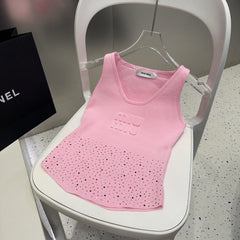 TANK TOP 640625 IN PINK COTTON MUTILCOLOR CRYSTAL