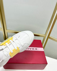 VIV' SKATE SNEAKERS IN WHITE CALFSKIN YELLOW GLITTER STRAP AND CRYSTAL BUCKLE