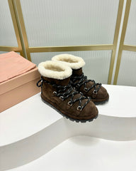 LACE-UP ANKLE BOOTS IN CHOCOLATE SUEDE AND FLEECE LINING