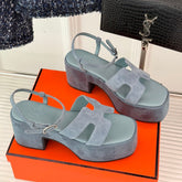 HM 25S JAM 30 HIGH-HEEL SANDAL IN STEEL BLUE GRAY SUEDE