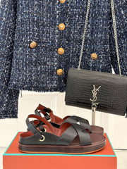 SANDALS THICK SOLE CROSS STRAP IN WHITE AND BROWN CALFSKIN