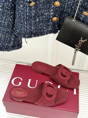 SLIDE SANDALS IN RED FABRIC EMBOSSED LOGO STYLE 4