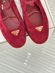 PRADA 25S SOFT PADDED BALLERINAS IN DARK RED SUEDE