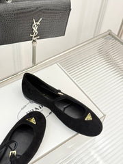 PRADA 25S SOFT PADDED BALLERINAS IN BLACK SUEDE