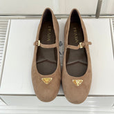 PRADA 25S SOFT PADDED BALLERINAS IN BROWN SUEDE