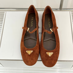PRADA 25S SOFT PADDED BALLERINAS IN BURNT ORANGE SUEDE