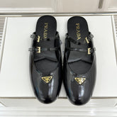 PRADA 25S DUAL MARY JANE BALLERINA MULES IN BLACK CALFSKIN