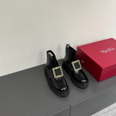 VIV' RANGERS CHELSEA BOOTIES IN BLACK CALFSKIN GOLD BUCKLE