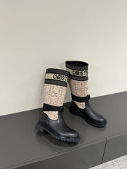 D-MAJOR BOOT TAUPE AND BLACK TECHNICAL FABRIC AND BLACK CALFSKIN