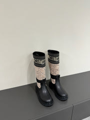 D-MAJOR BOOT TAUPE AND BLACK TECHNICAL FABRIC AND BLACK CALFSKIN