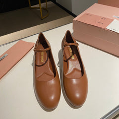 MARY JANE SHOES CLASSIC CARAMEL COLOR SHEEPSKIN