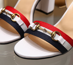 GG HIGH HEELS SANDAL 80 IN WHITE CALFSKIN MIX FABRIC