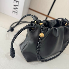 LOEWE 25S FLAMENCO PURSE 30 IN FULL BLACK NAPPA LEATHER GOLD HARDWARE