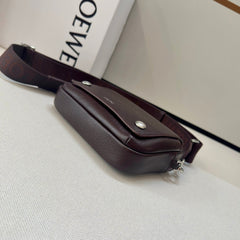 LOEWE 25S PEBBLE BAG 20 IN DARK ROSEWOOD CALFSKIN SILVER HARDWARE
