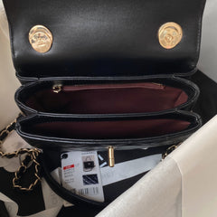 CC SMALL 20 FLAP BAG IN BLACK CALFSKIN WITH CHAIN