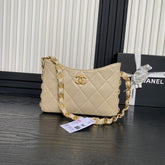 HOBO BAG 24 IN BEIGE CALFSKIN GOLD DOUBLE C THICK CHAIN