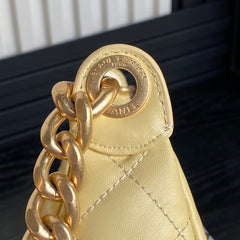 QUILTED HOBO CARGO BAG 31 IN LIGHT YELLOW CALFSKIN GOLD CHAIN