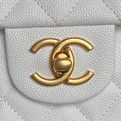 CHANEL 25S FLAP BAG 22 IN WHITE CALFSKIN GOLD HARDWARE