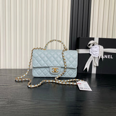 CHANEL 25S FLAP BAG 22 IN LIGHT BLUE CALFSKIN GOLD HARDWARE