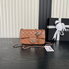 CHANEL 25S FLAP BAG 20 IN DARK CARAMEL CALFSKIN SILVER HARDWARE
