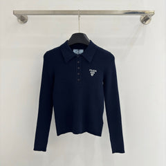 PRADA 25S LONG-SLEEVE KNITTED POLO SHIRT 296