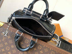 LV 25S KEEPALL CARGO BANDOULIÈRE 25 IN BLACK CALFSKIN SILVER HARDWARE