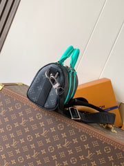 LV 25S KEEPALL 25 WITH SHOULDER STRAP IN BLACK AQUA COATED MONOGRAM ECLIPSE CANVAS AND CALFSKIN