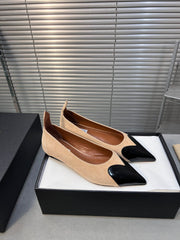 ALAIA PUMP 1 CM IN BEIGE SUEDE MIX BLACK CALFSKIN