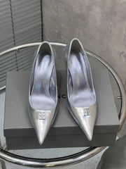 BALENCIAGA 25S HIGH-HEEL SHOES 85 MM IN SILVER COW LEATHER