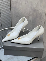 BALENCIAGA 25S HIGH-HEEL SHOES 85 MM IN WHITE COW LEATHER WITH GOLD HARDWARE