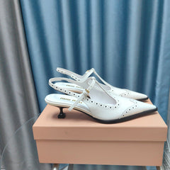 SLINGBACK WHITE LAMBSKIN WITH T- STRAPS