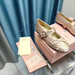 MARY JANE SHOES METALLIC GOLD COWHIDE WITH DIAMOND