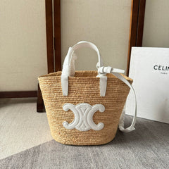 TEEN SUPPLE CELINE 22 WHITE IN RAFFIA AND CALFSKIN