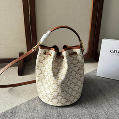 CLARA BAG 24 IN WHITE TRIOMPHE CANVAS AND BROWN CALFSKIN TRIM