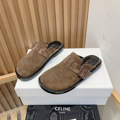 Slippers Buckle Detail Suede Caramel Brown
