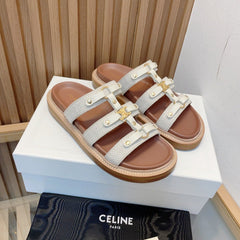 TIPPI SLIDE IN CANVAS & CALFSKIN NATURAL WHITE