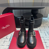 VIV' RANGERS BIKER BOOTIES IN BLACK CALFSKIN WITH METAL BUCKLE