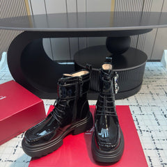 VIV' RANGERS ANKLE BOOTS IN BLACK PATENT LAMBSKIN STRASS BUCKLE