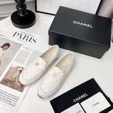 CHANEL 25S LOAFER DANCE SHOES IN WHITE CALFSKIN GOLD HARDWRE