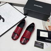 CHANEL 25S DANCE SHOES WITH PRINTED LOGO IN BURGUNDY CALFSKIN
